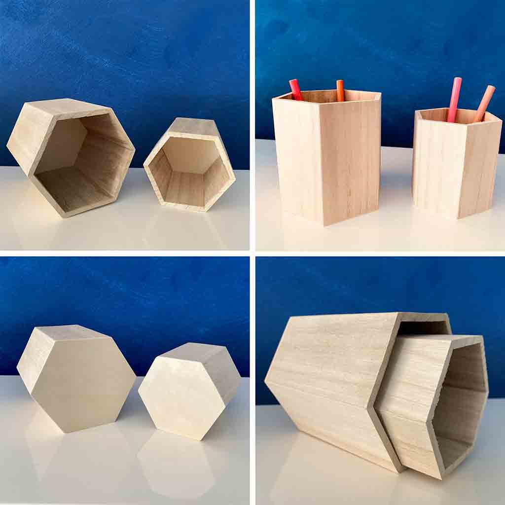 Portalápices | 2 jarrones de madera hexagonales