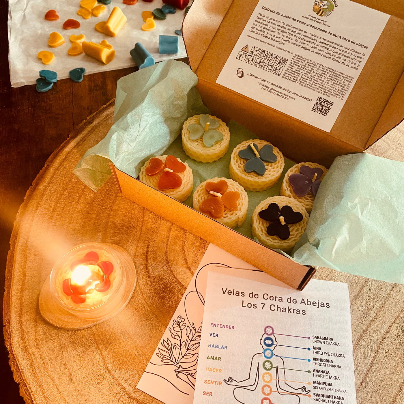 Velas de abejas Los 7 Chakras | Pack con portavela