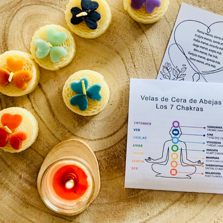 Velas de abejas Los 7 Chakras | Pack con portavela