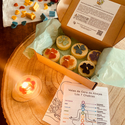 Velas de abejas Los 7 Chakras | Pack con portavela