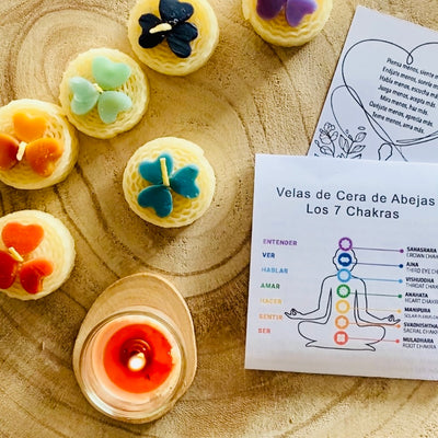 Velas de abejas Los 7 Chakras | Pack con portavela