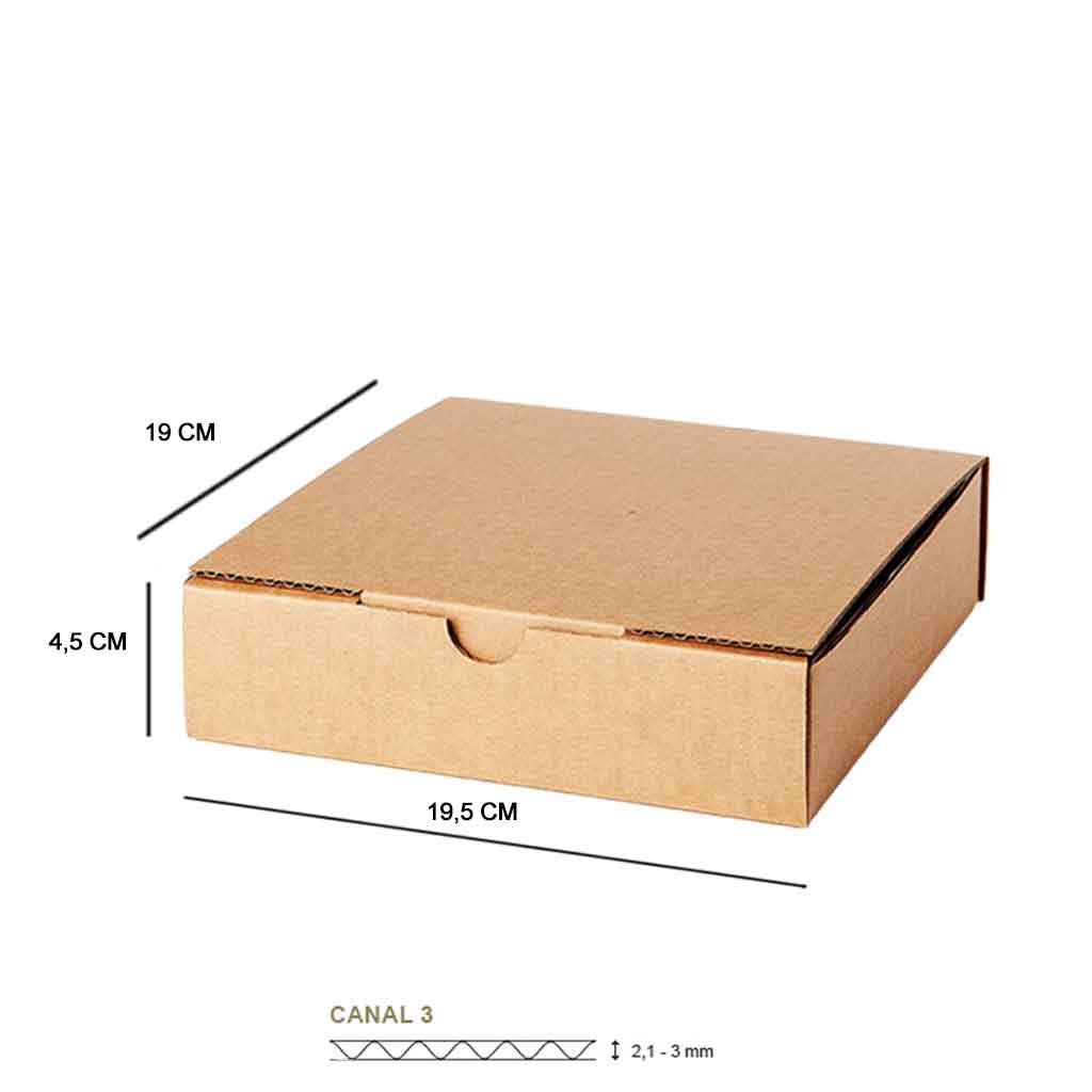 Caja cartón cuadrada kraft 19,5x19x4,5 cm