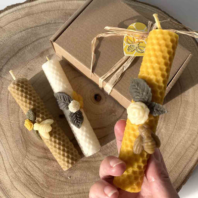 Vela artesanal de cera de abeja, modelo Candela