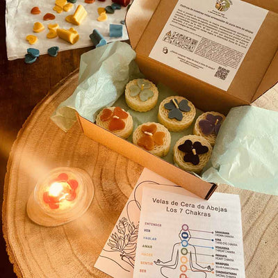Velas de abejas Los 7 Chakras | Pack con portavela
