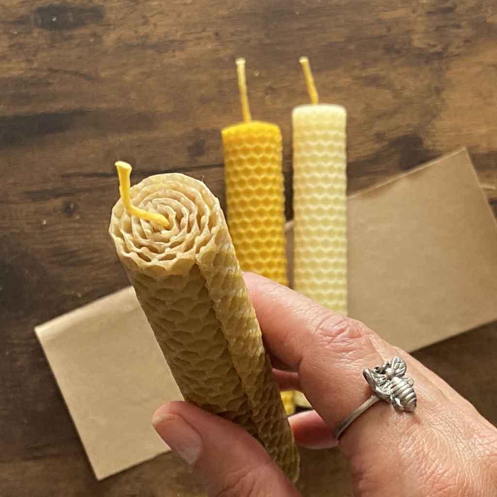 Pack de 3 Velas Candela de Cera de Abeja Natural | Velas Artesanales de 13 cm