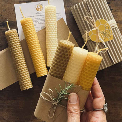 Pack de 3 Velas Candela de Cera de Abeja Natural | Velas Artesanales de 13 cm