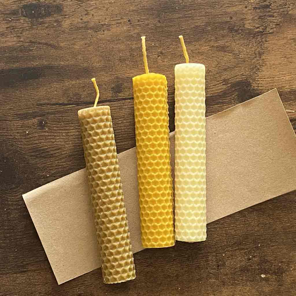 Pack de 3 Velas Candela de Cera de Abeja Natural | Velas Artesanales de 13 cm