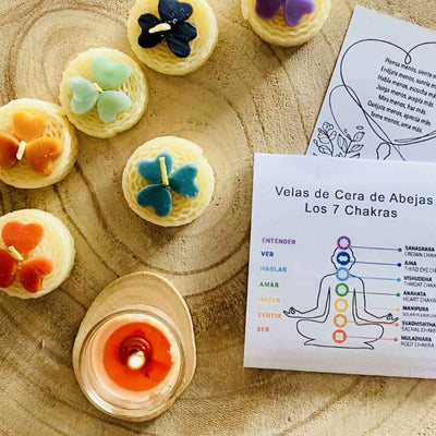 Velas de abejas Los 7 Chakras | Pack con portavela