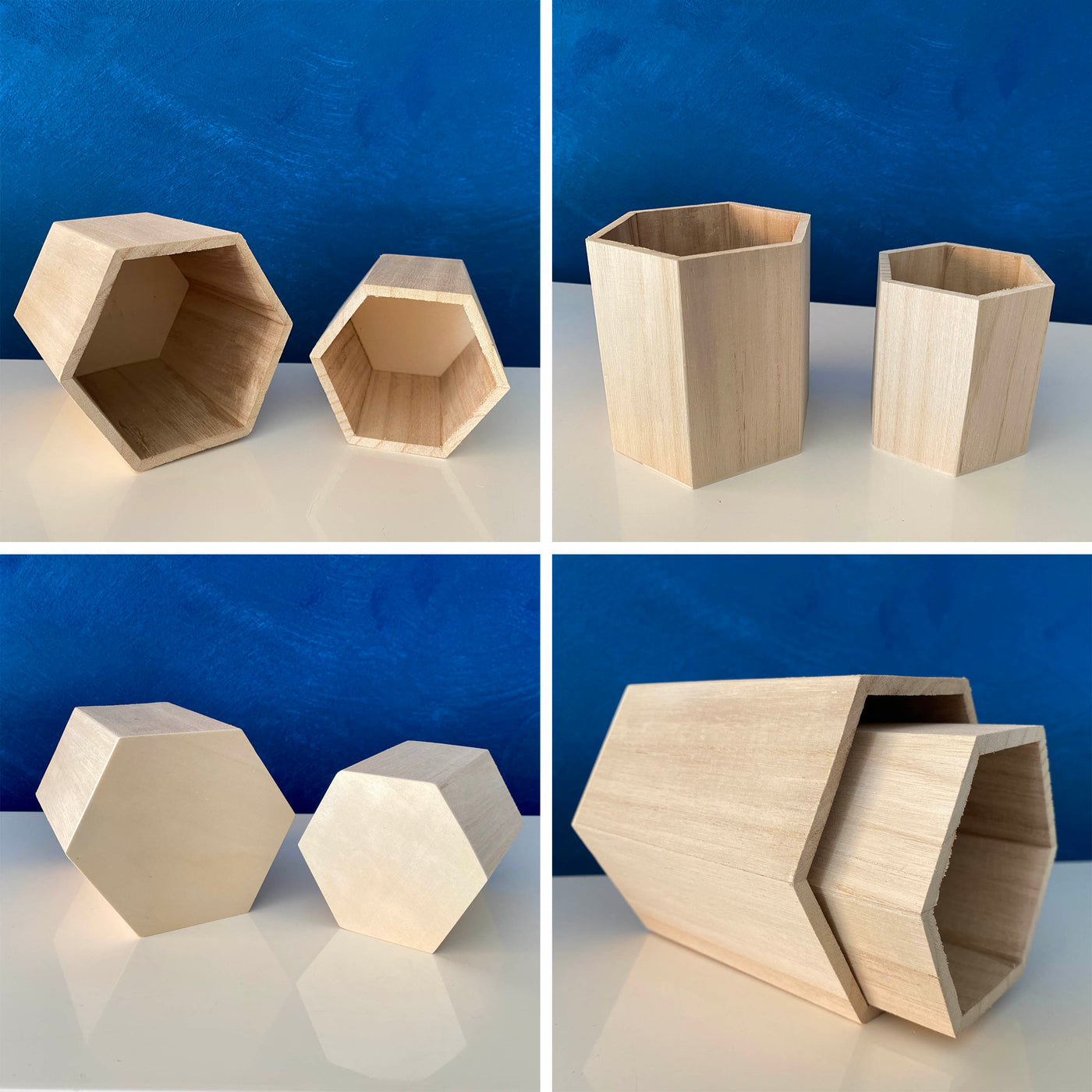 Portalápices | 2 jarrones de madera hexagonales